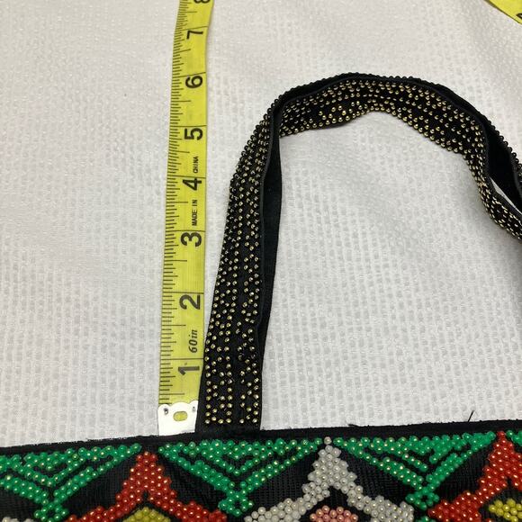 Jerusalem Beaded Handmade Vintage Tote Bag Purse Black Double Handle Israel - Picture 7 of 10